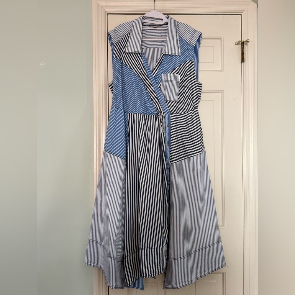 Pilcro Blue and White Asymmetrical Stripe Wrap Dress - Picture 13 of 16
